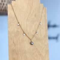 Ocean Eclipse Tahitian Pearl and Moonstone Necklace, 16” length