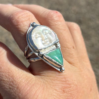 Celestial Current Moon face Ring with Kingman Turquoise, size 7.5