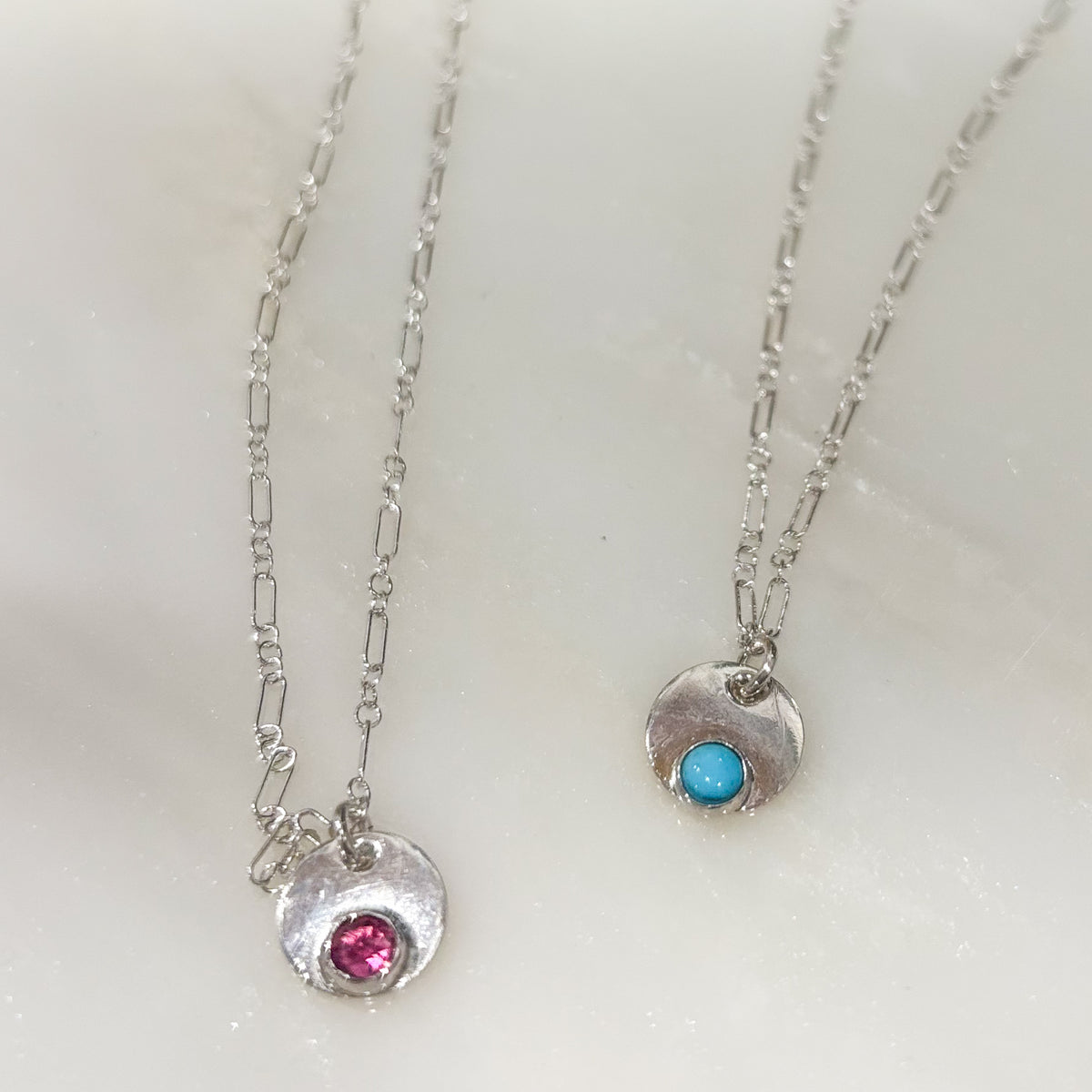 Dainty Pink Tourmaline Necklace, 16" length