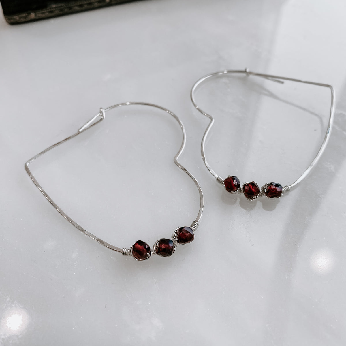 Garnet Heart Threader Earrings