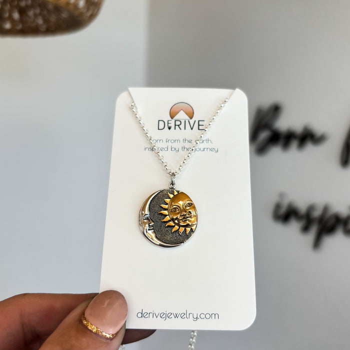 Sterling Silver Moon and Sun Pendant Necklace, 18” length