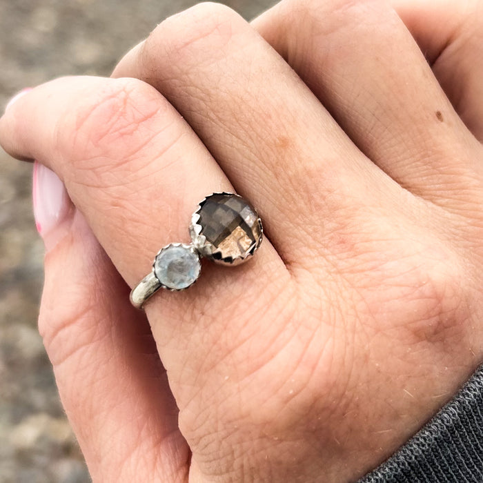 Smoky Quartz and Moonstone Ring Size 9