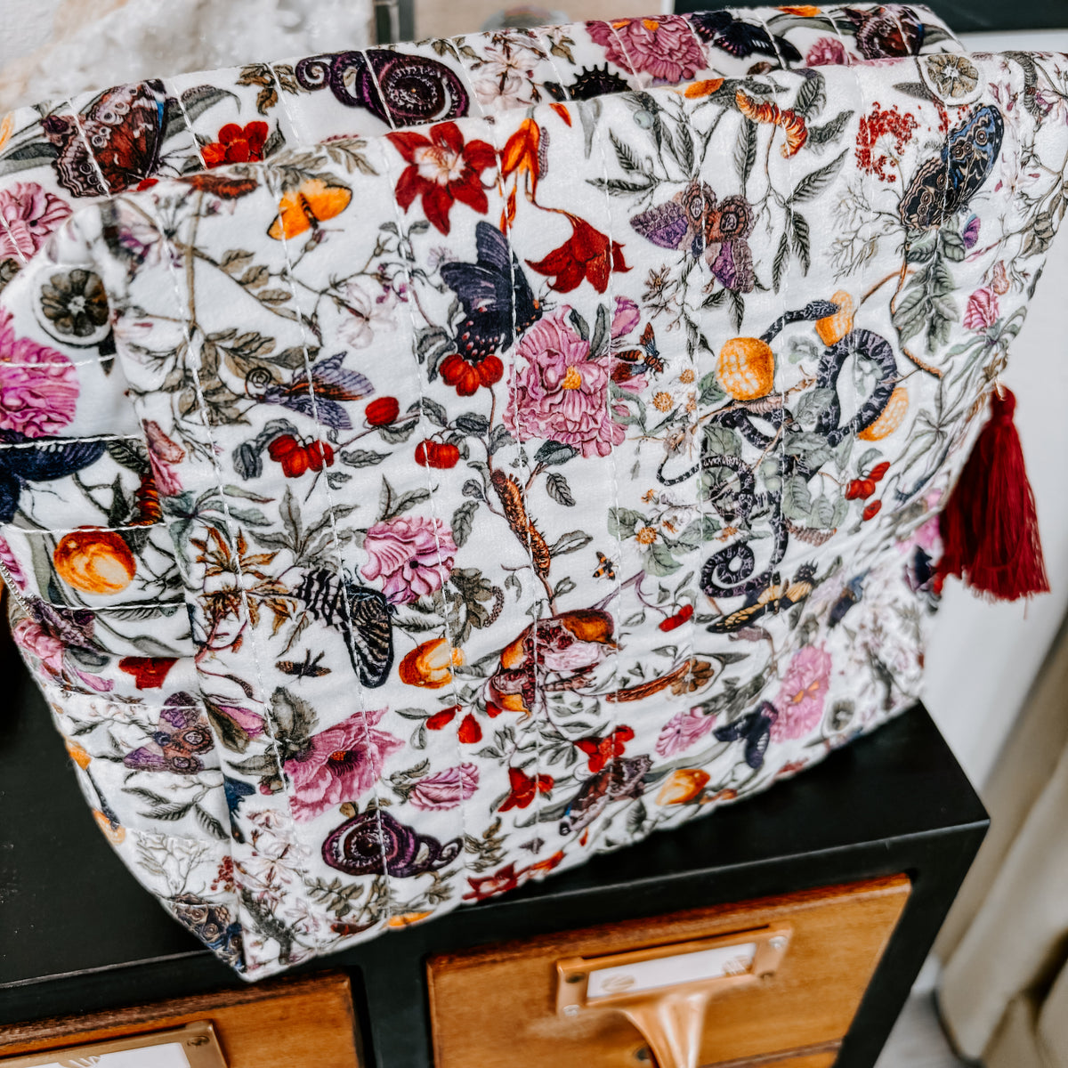 Butterfly Garden Large Velvet Cosmetic Makeup Bag