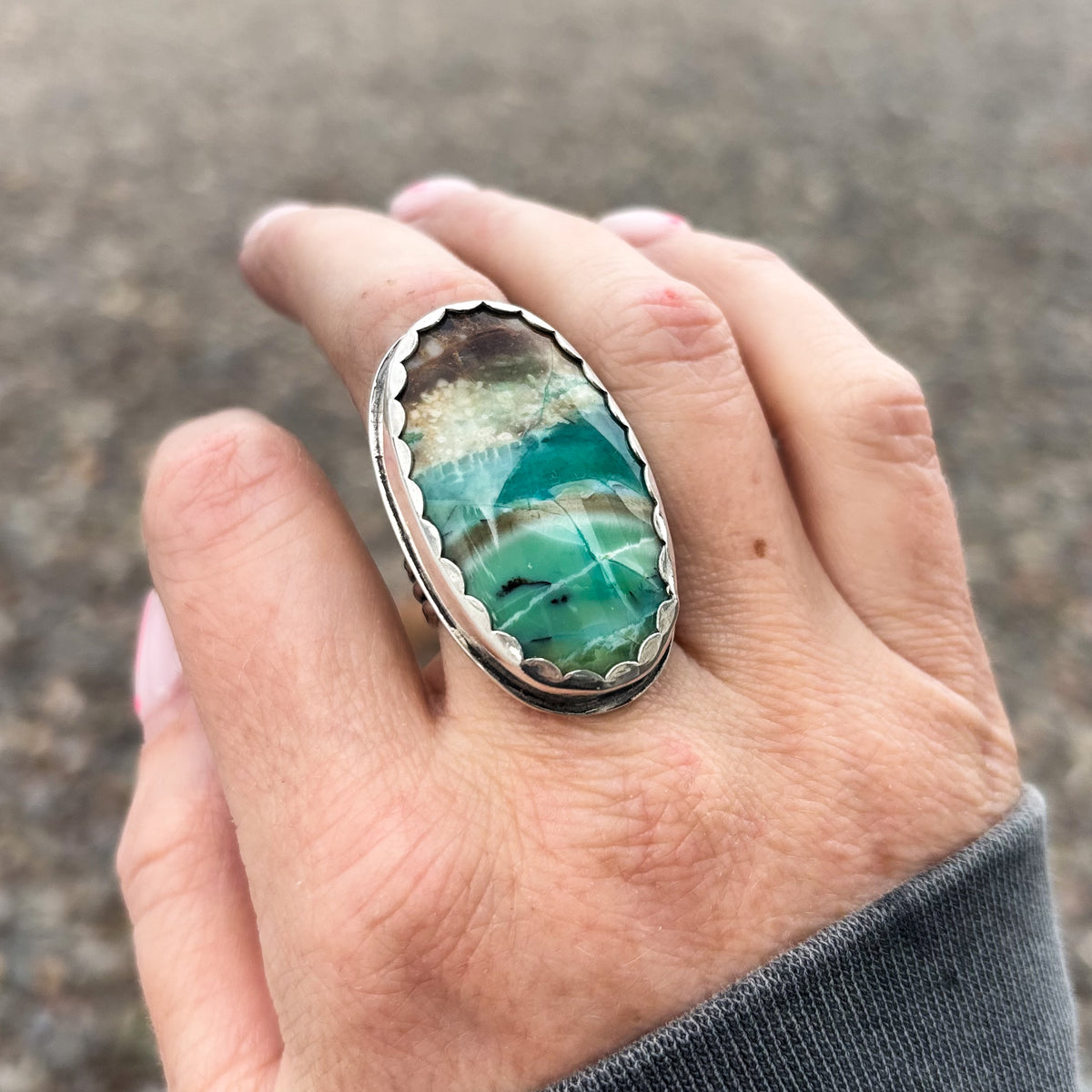 Echo of the Earth Opalized Petrified Wood Ring size 7.25