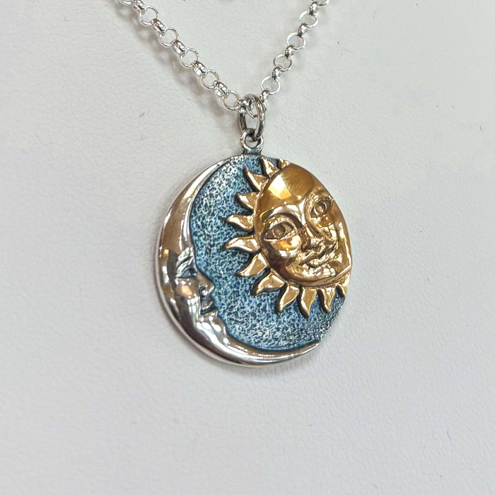 Sterling Silver Moon and Sun Pendant Necklace, 18” length