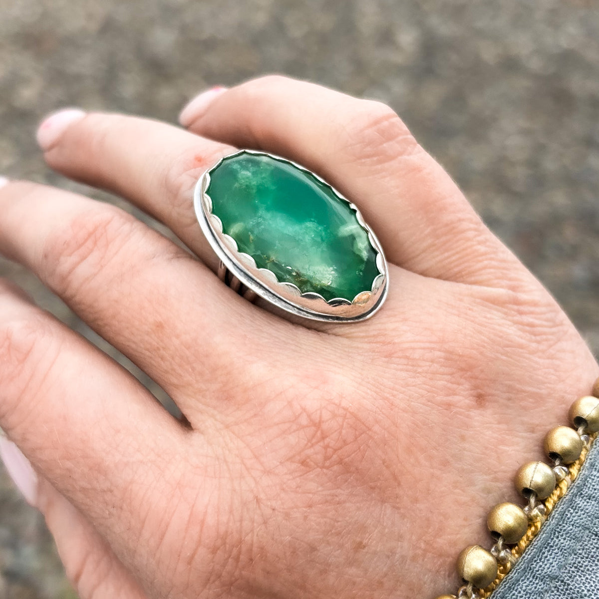 Mossy Meadow Australian Chrysoprase Ring size 7