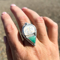 Celestial Current Moon face Ring with Kingman Turquoise, size 7.5