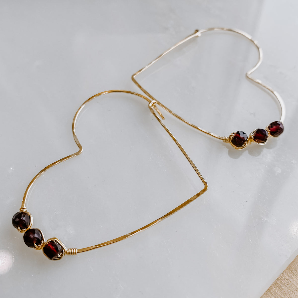 Garnet Heart Threader Earrings