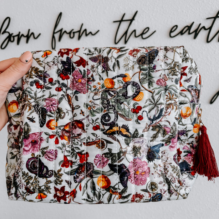 Butterfly Garden Large Velvet Cosmetic Makeup Bag