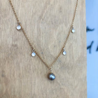 Ocean Eclipse Tahitian Pearl and Moonstone Necklace, 16” length