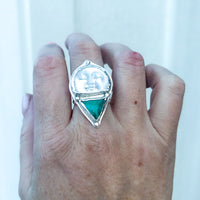 Celestial Current Moon face Ring with Kingman Turquoise, size 7.5