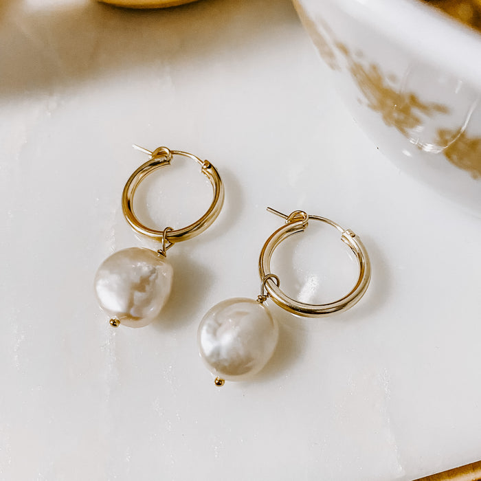 Classic Pearl Tube Hoop Earrings