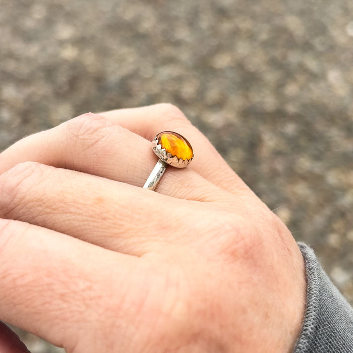 Sterling Silver Amber Ring,  size 7