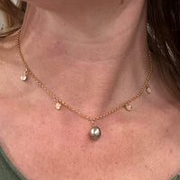 Ocean Eclipse Tahitian Pearl and Moonstone Necklace, 16” length