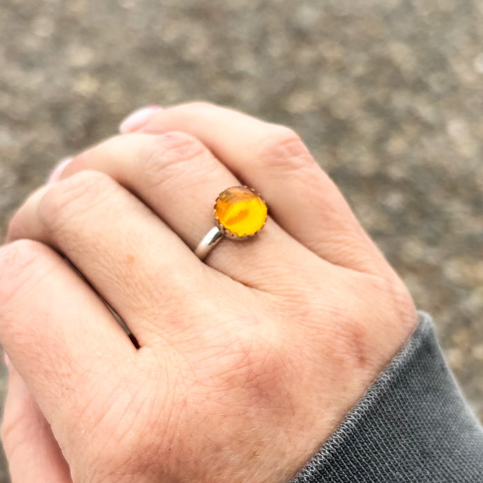 Sterling Silver Amber Ring,  size 7