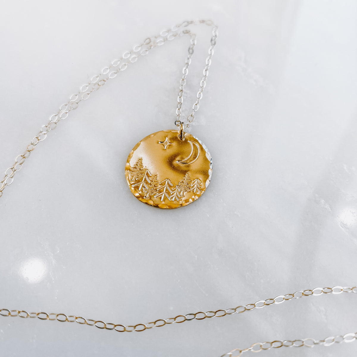 Moonlit Forest Hand Stamped Coin Necklace