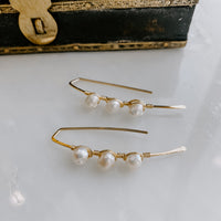 Triple Stone Freshwater Pearl Threader Earrings