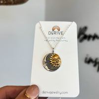 Sterling Silver Moon and Sun Pendant Necklace, 18” length
