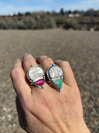 Celestial Current Moon face Ring with Kingman Turquoise, size 7.5