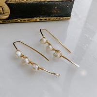 Triple Stone Freshwater Pearl Threader Earrings