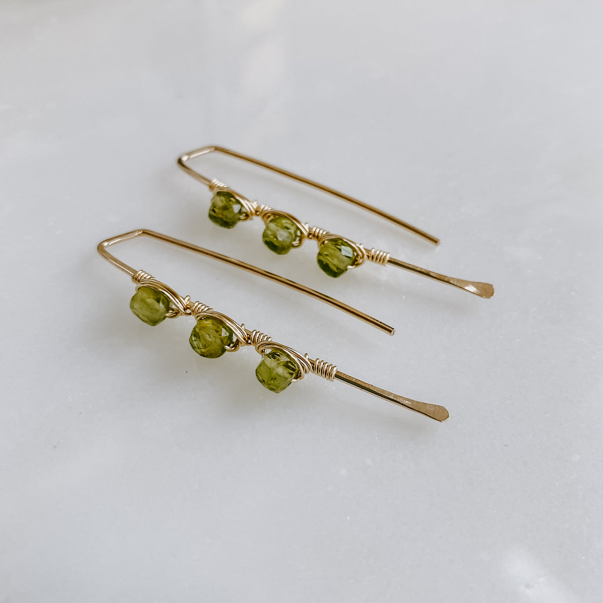 Triple Stone Peridot Threader Earrings