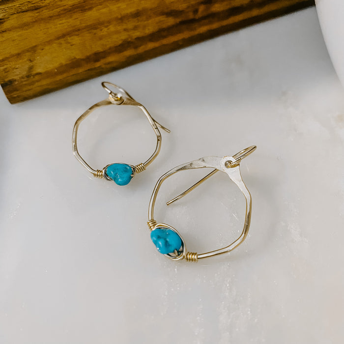 Blue Ithaca Turquoise Mini Organic Hoop Earrings