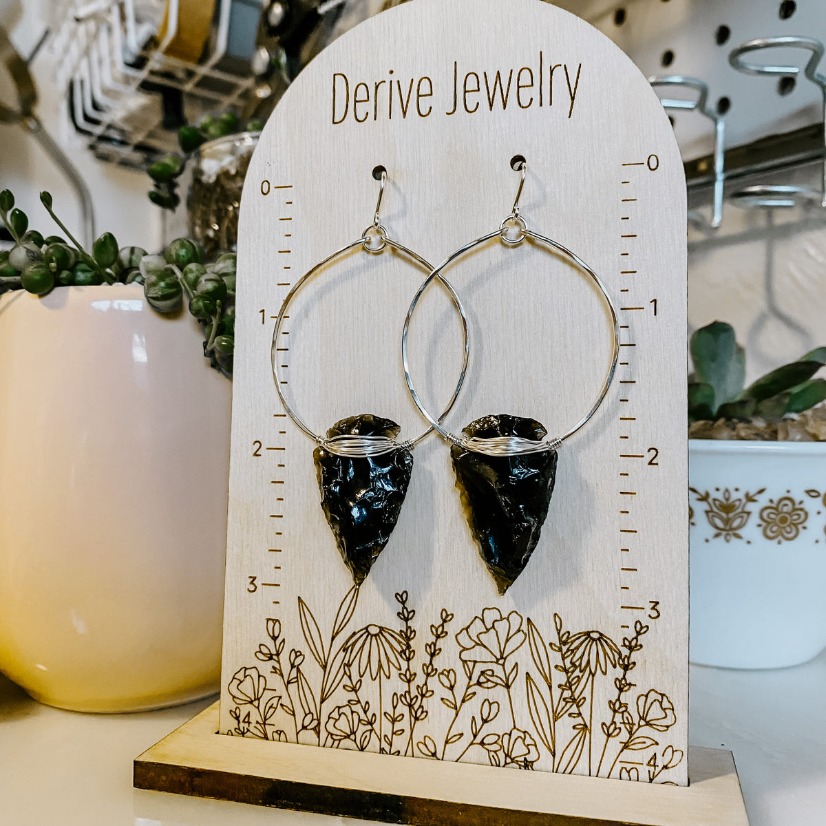 Nala Obsidian Arrowhead Hoop Earrings