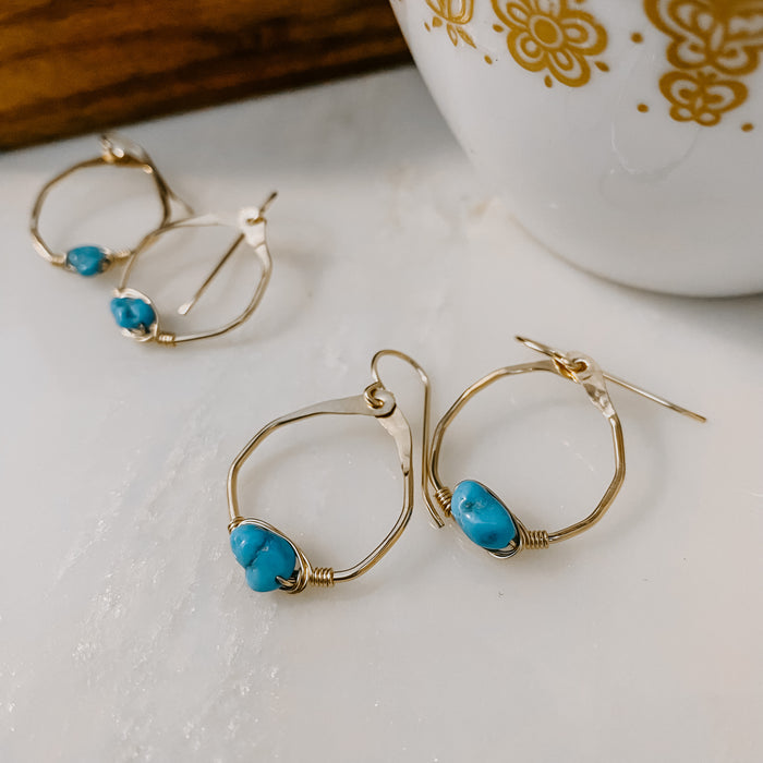 Blue Ithaca Turquoise Mini Organic Hoop Earrings