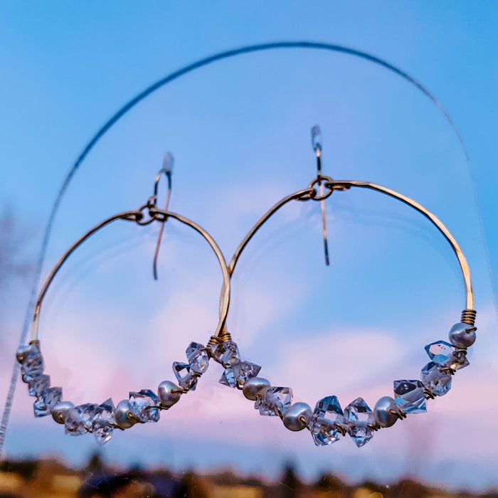 Everly Herkimer Diamond and Pearl Hoop Earrings