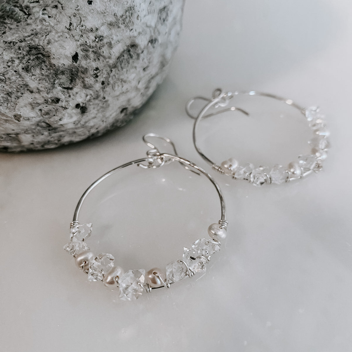 Everly Herkimer Diamond and Pearl Hoop Earrings