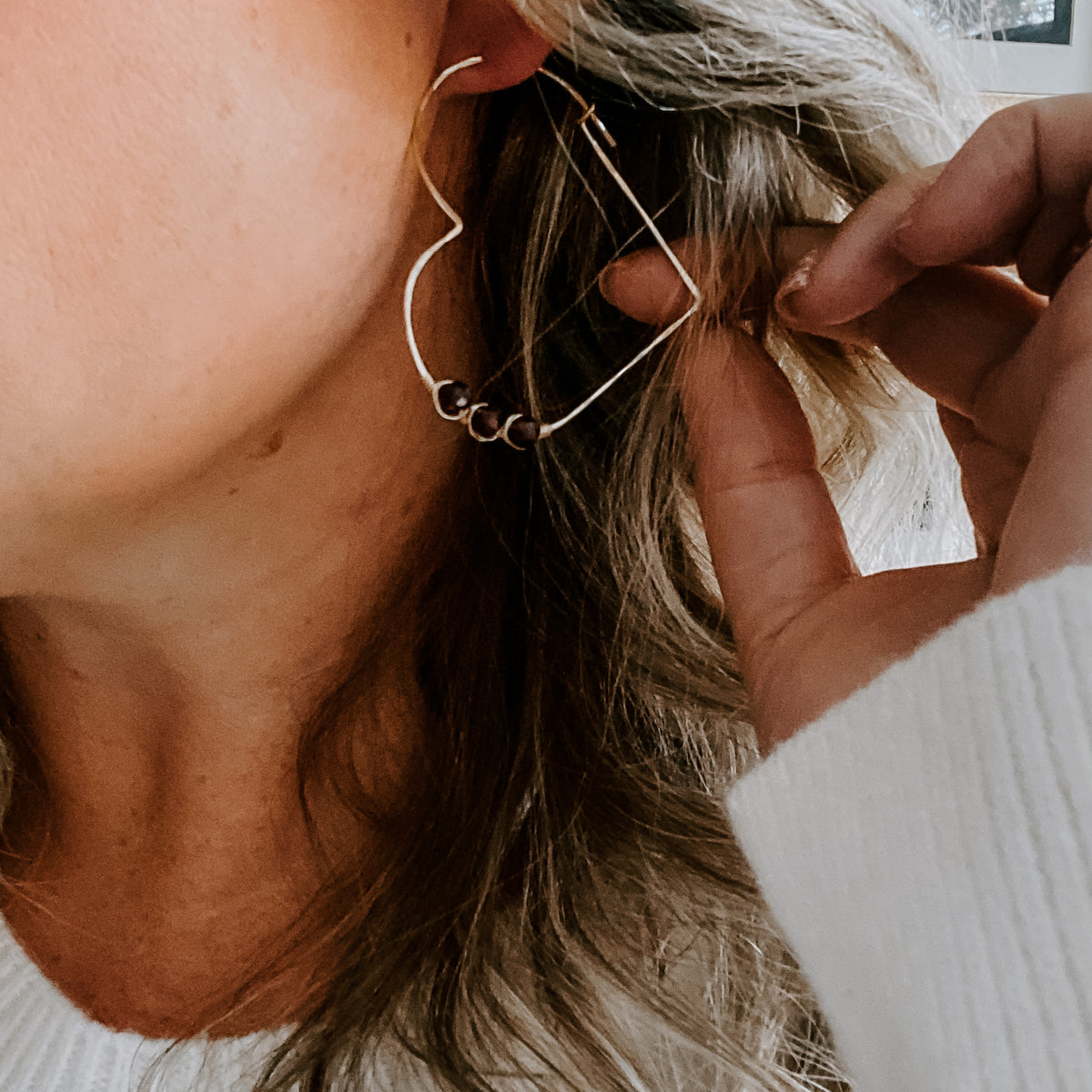 Garnet Heart Threader Earrings