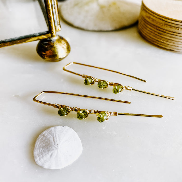 Triple Stone Peridot Threader Earrings