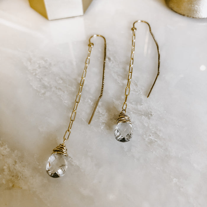 Paperclip Chain Green Amethyst Threader Earrings