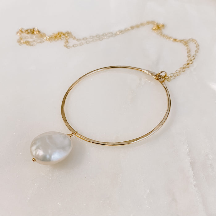 Hoop Drop Necklace - Pearl