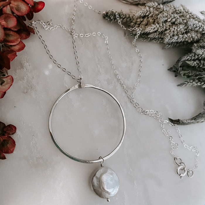 Hoop Drop Necklace - Pearl