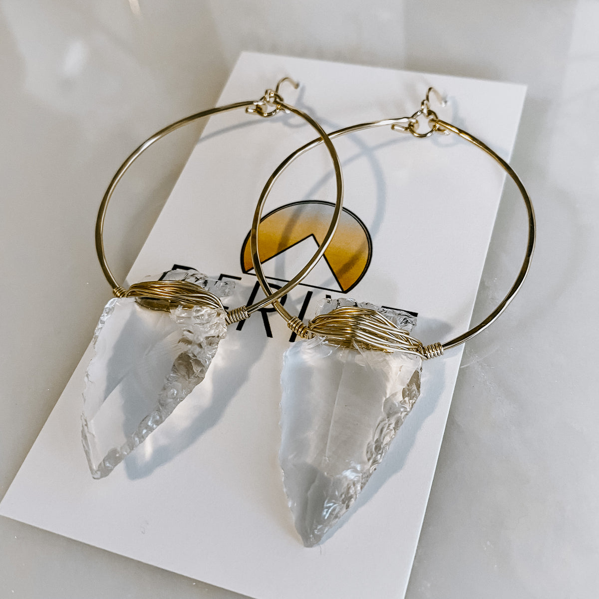 Nala Quartz Crystal Arrowhead Hoop Earrings
