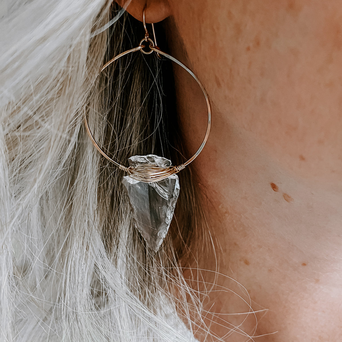 Nala Quartz Crystal Arrowhead Hoop Earrings