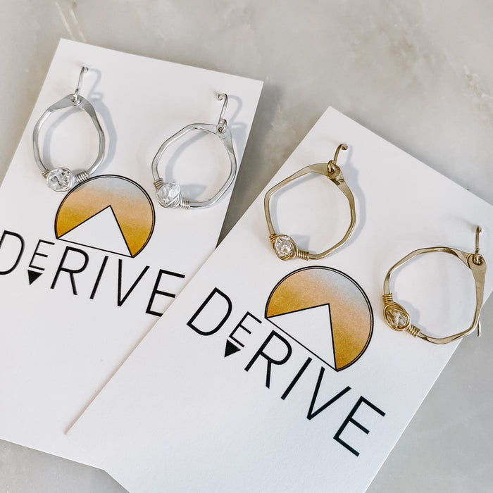 Mini Herkimer Diamond Organic Shape Hoop Earrings