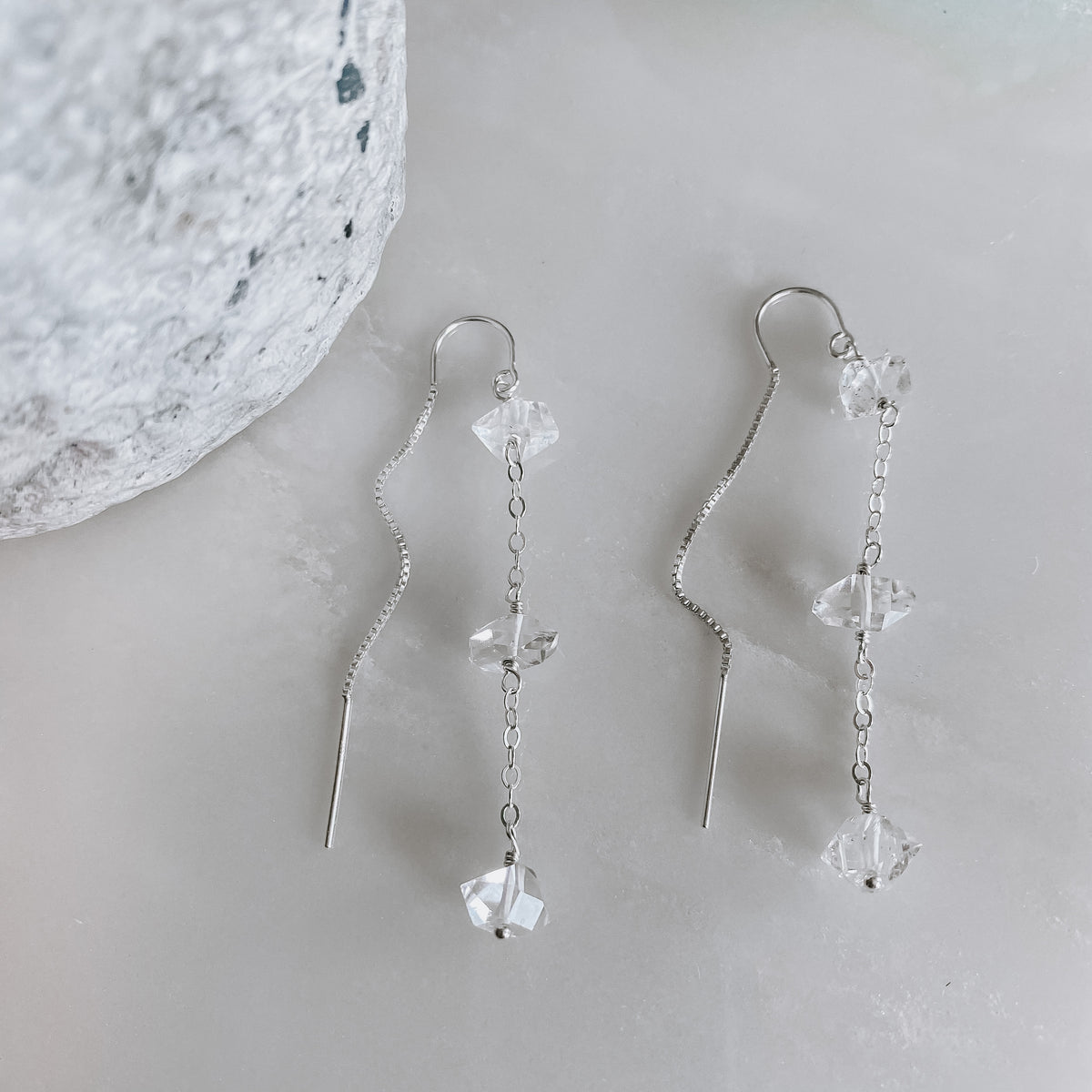 Triple Herkimer Diamond Chain Threader Earrings