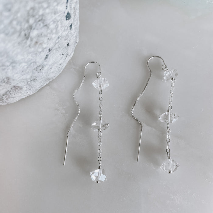 Triple Herkimer Diamond Chain Threader Earrings