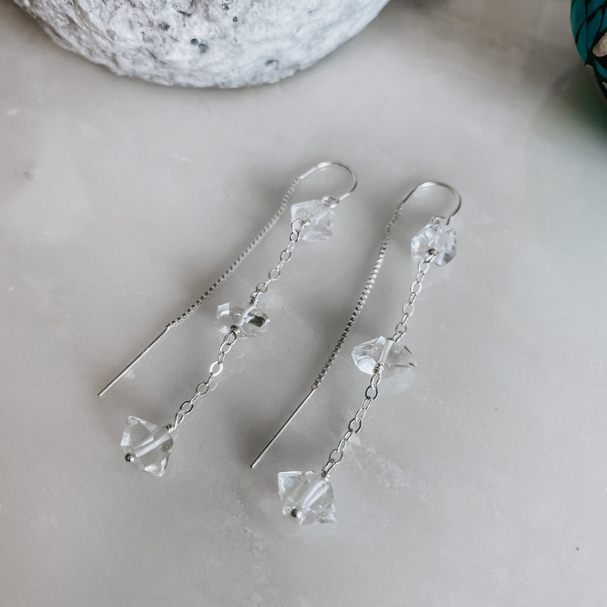 Triple Herkimer Diamond Chain Threader Earrings