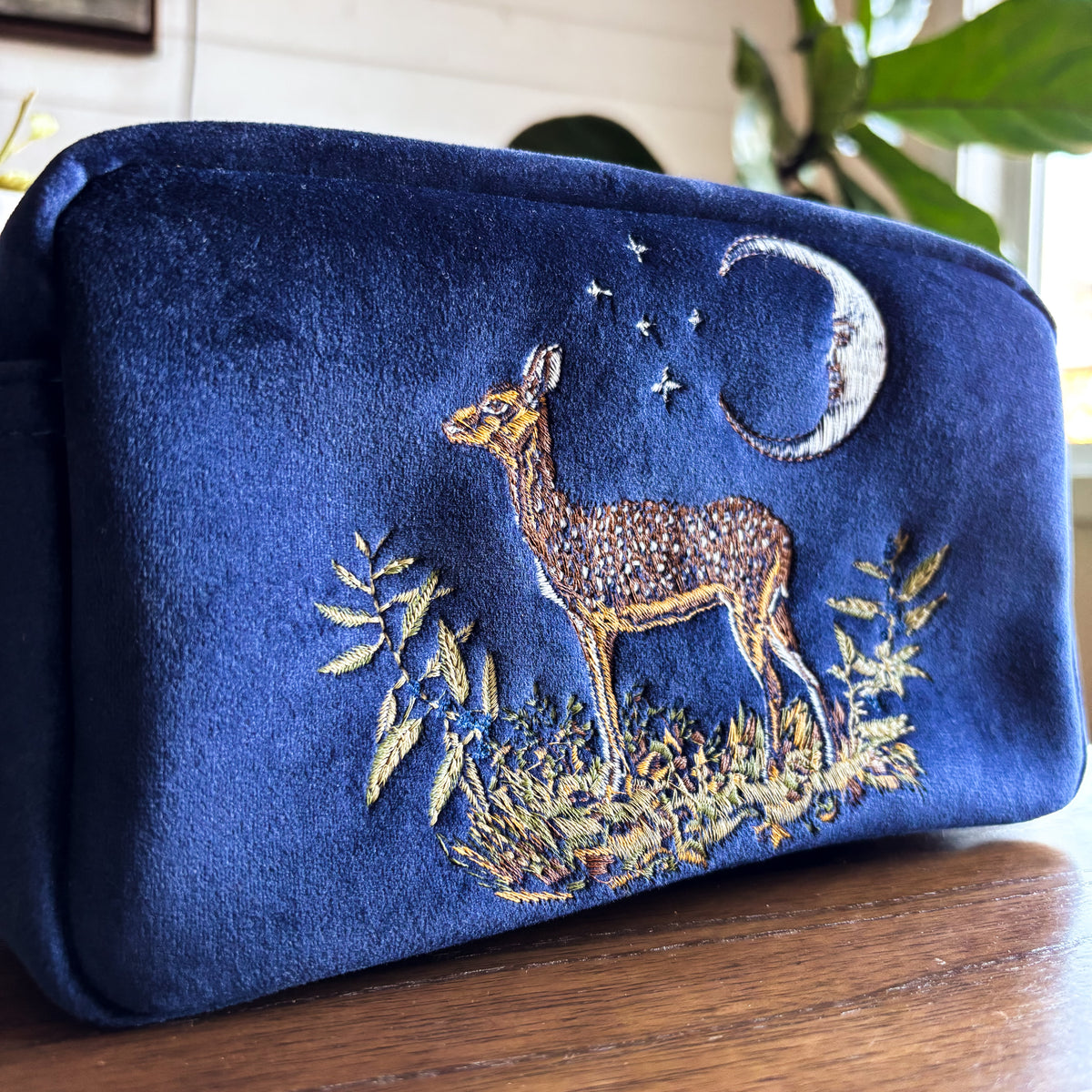 Deer and Moon Embroidered Makeup Pouch