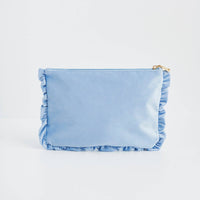 Forget Me Not Blue Velvet Embroidered Pouch