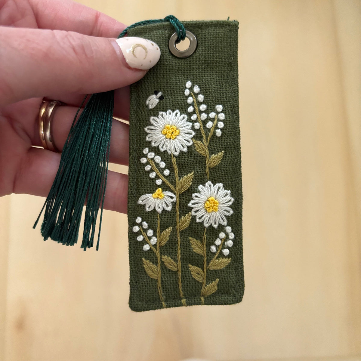 Embroidered Daisy Garden Bookmark