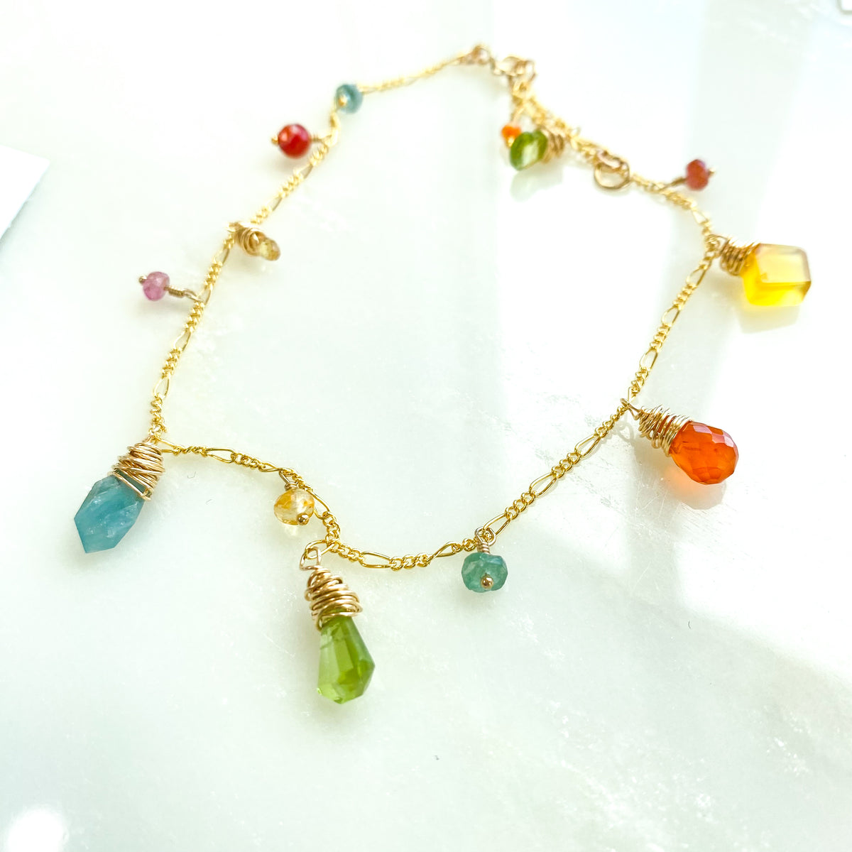 Mixed Gem Anklet 9”-10”