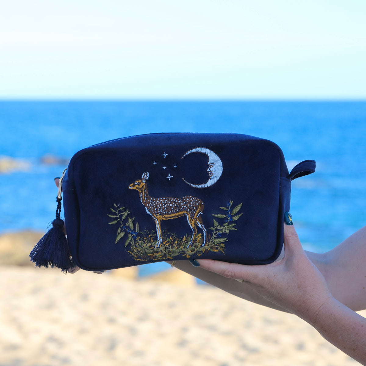 Deer and Moon Embroidered Makeup Pouch