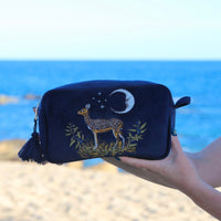 Deer and Moon Embroidered Makeup Pouch