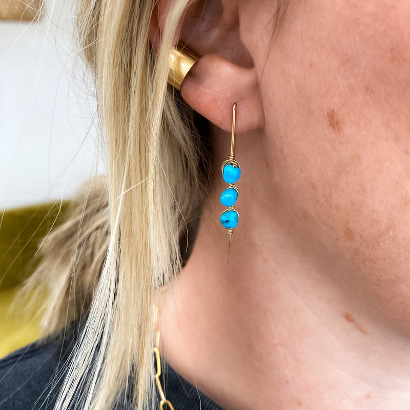 Pacific Threader Earrings with Kingman Turquoise (WS)