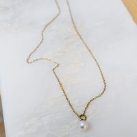 Freshwater Pearl Solid 14k Gold Charm Necklace