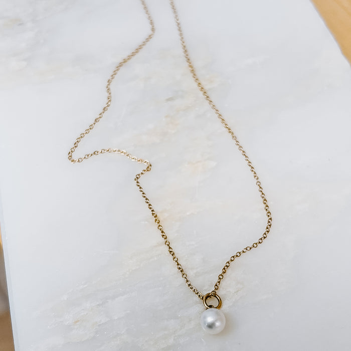 Freshwater Pearl Solid 14k Gold Charm Necklace